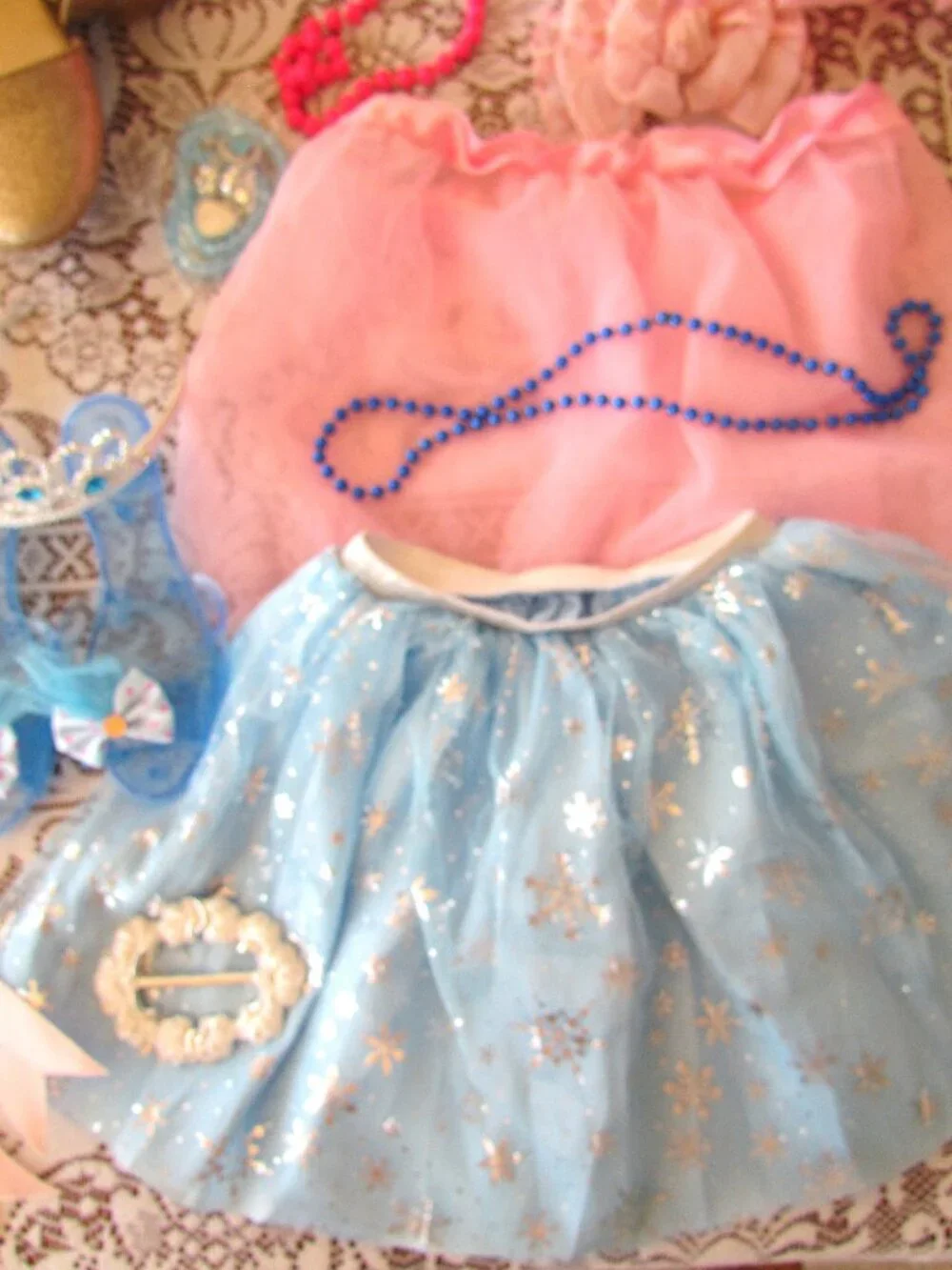 GIRL'S DRESS-UP ACCESSORIES for PLAY, TUTUS, GOLDEN SHOES, TIARAS, NECKLACES